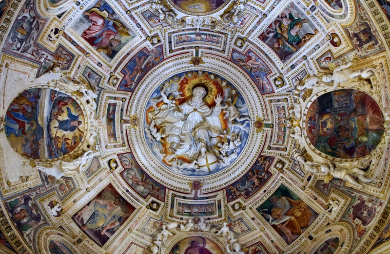 castelvetrano, low angle view, faith, ceiling fresco, artwork, precious, creativity, place of worship, jewellery, dome, roman catholic, empire, human representation