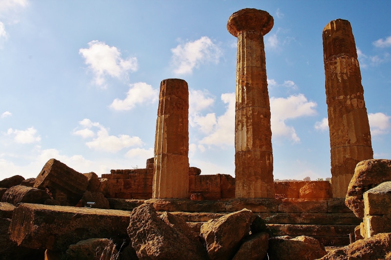 roman empire, roman, agrigento, built structure, world heritage, low angle view, ancient structures, history, antique, valle dei templi, cloud - sky, old ruin