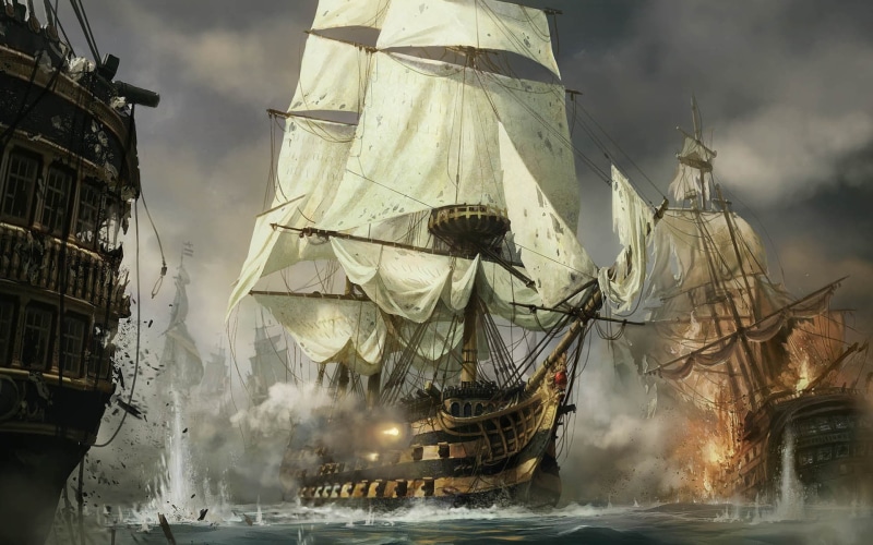 day, human representation, cloud - sky, built structure, sky, representation, video games, sailing ship, smoke - physical structure, nautical vessel, 1080P