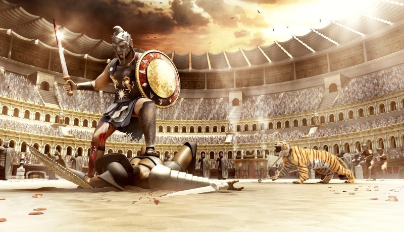 stadium, tiger, warriors, two, 720P, 3d and abstract, gladiator