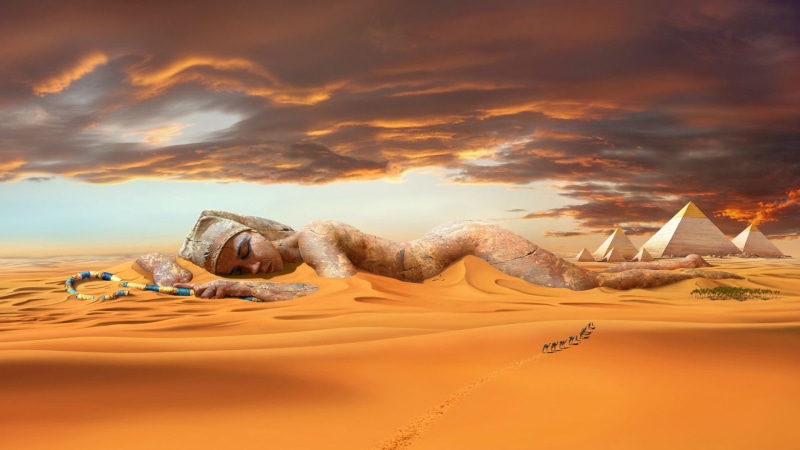 sleep, sand, pyramid, fantasy, hd, 1080P, egypt