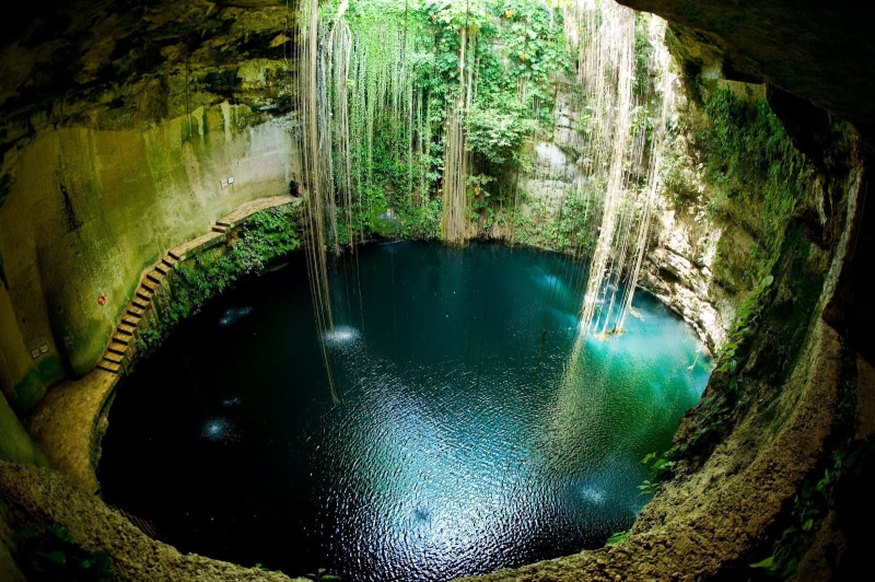 720P, cenotes pit sinkholes mexico water circle cave scuba diving nature landscape lianas
