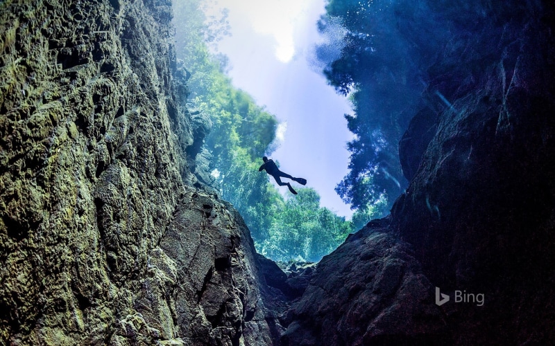 cloud - sky, cenote, no people, day, bonito, mountain range, solid, non-urban scene, rock, rock formation, tranquil scene, bing, scenics - nature, outdoors