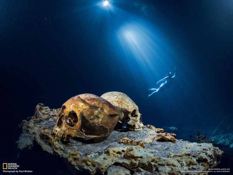 underwater, geographic, light, 720P, skulls, cave, nature, national, cenote, snorkeling