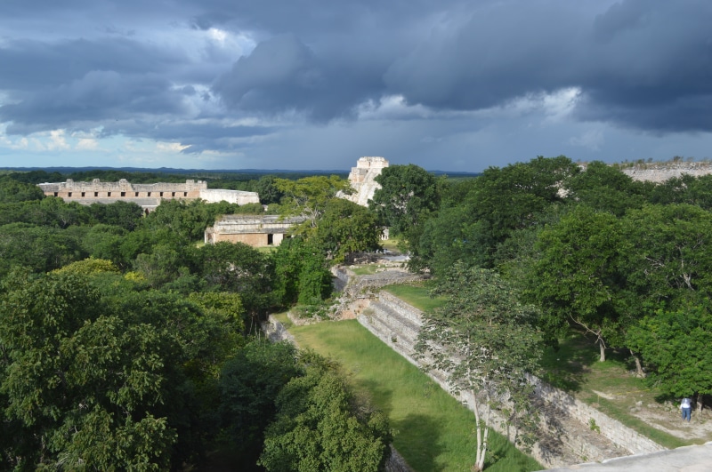 tree, scenics - nature, yucatan, building exterior, maya, outdoors, building, green color, pyramids, sky, cloud - sky, culture, day, beauty in nature, tourism