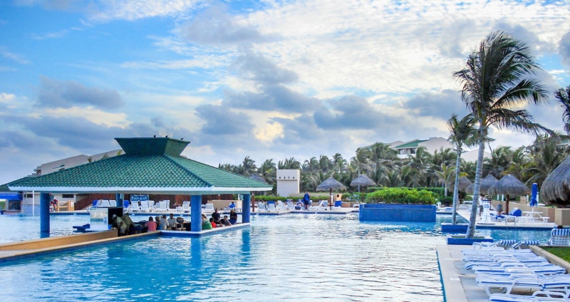 nature, sea, holiday, tourism, sky, tree, plant, travel, hotel, public domain, clouds, resort, no People, tropical tree, pool bar, tropical Climate, Cancun