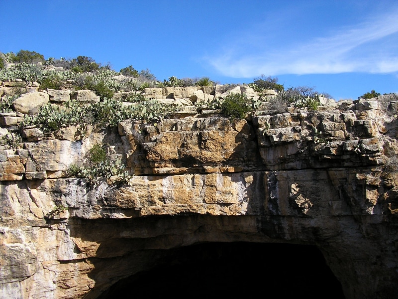 ancient civilization, architecture, solid, carlsbad, Carlsbad Caverns National Park, cliff, public domain, day, sunlight, 1080P, built structure, low angle view