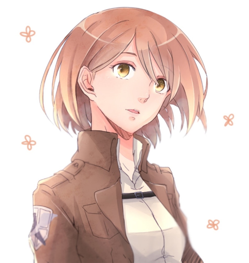 clothing, looking, front view, hairstyle, contemplation, Petra Ral, Shingeki no Kyojin, studio shot, one person, cut out, beautiful woman, women, young adult