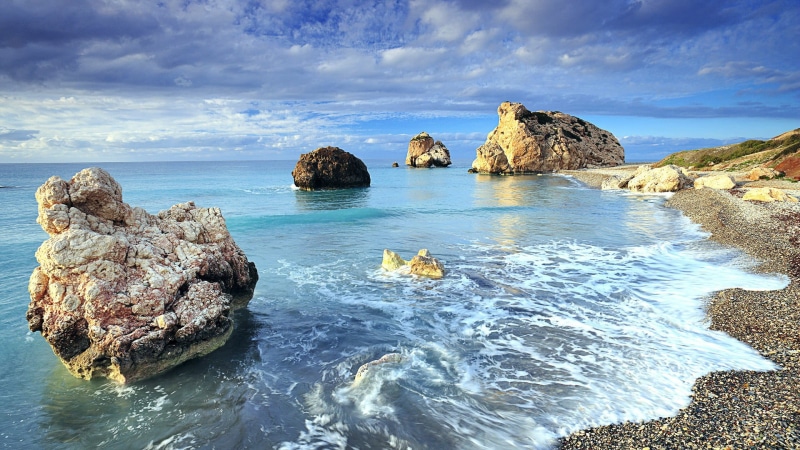 water, summer, eroded, ocean, rock - object, cyprus, rocky coastline, outdoors, tranquil scene, petra tou romiou, solid, coast, beauty in nature, aphrodite rock