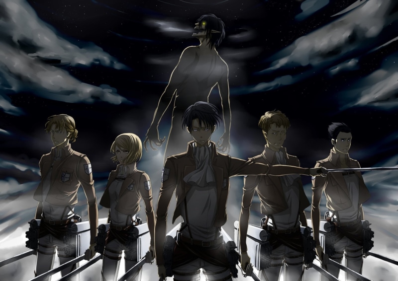technology, titan, Gunther Schultz, Levi Ackerman, representation, attack, group, communication, waist up, 1080P, medium group of people, night, nature