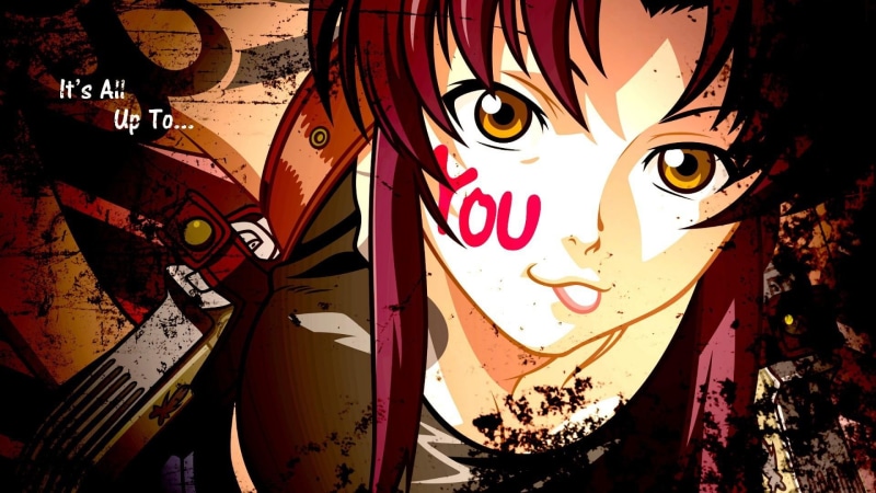 gun, you, anime, day, girl, revy, western script, black lagoon, female likeness, focus on foreground, guns, full frame, tongue, arts culture and entertainment