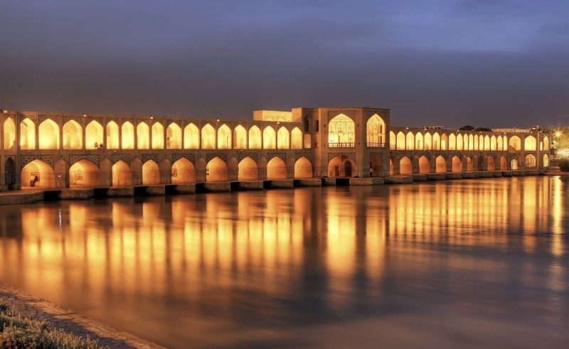 Dusk, built structure, Iran, illuminated, Asia, concrete, the past, Khaju, arch, history, sky, river, reflection, Isfahan, outdoors, transportation, bridge - man made structure