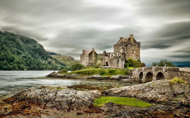 Mountain, Eilean Donan Castle, Castles, Lake, 1080P, Bridge, Castle
