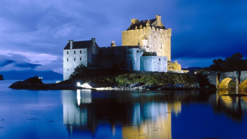 nature and landscapes, falls, 1080P, evening, castle, lake, eilean, donan, bridge