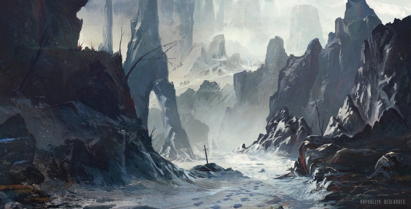 day, solid, rocks, ice, rock formation, environment, 1080P, sunlight, snow, digital art, landscape, no people, sword, geology, formation, cold temperature