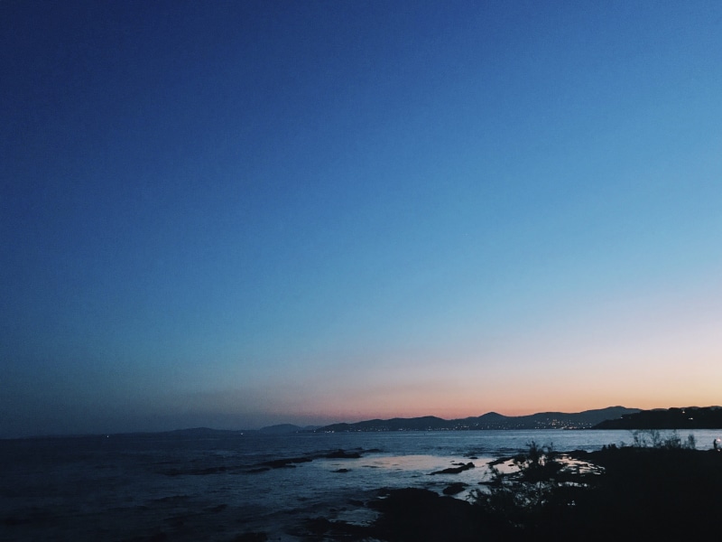 seaside, tranquility, sea, idyllic, colors, france, silhouette, beach, sky, saint-raphaël, french riviera, tranquil scene, mountain, 4K, scenics - nature
