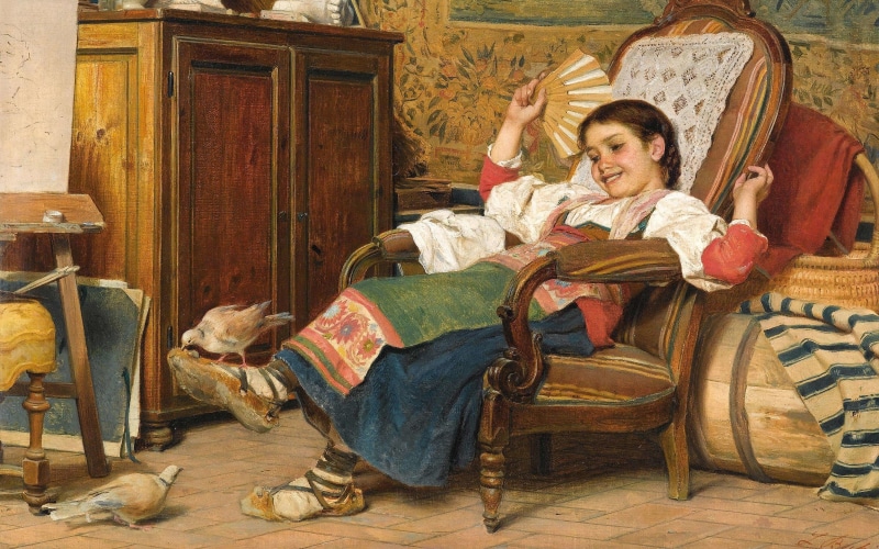 2K, Homing pigeons, oil on canvas, Luigi Bečić, 1919, Italian painter, The pet doves, Luigi Bechi