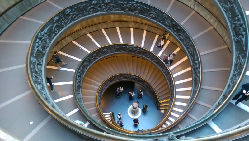 architecture, steps, architecture And Buildings, spiral, people, railing, Museum, snail, steps and staircases, indoors, men, Italia, directly above, high angle view