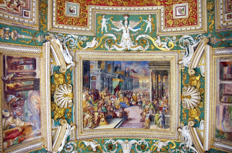 ornate, female likeness, 4K, vatican, gallery, architecture, spirituality, day, fresco, art and craft, baroque style, mural, decoration, indoors, frescoes
