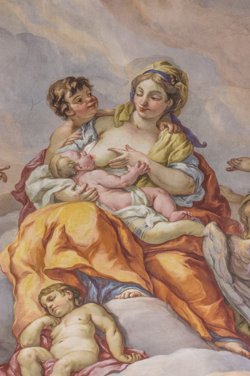 people, art, childhood, painting, positive emotion, 5K, fresco, breastfeeding, women, lifestyles, mural, family, interior, portrait, church, real people