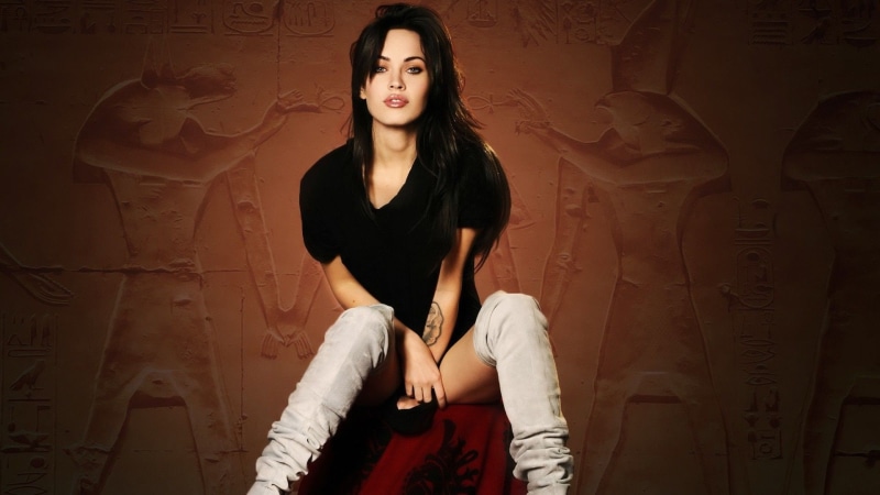 megan, brunettes, hd, fox, tattoos, boots, megan fox, hieroglyphs, 1080P