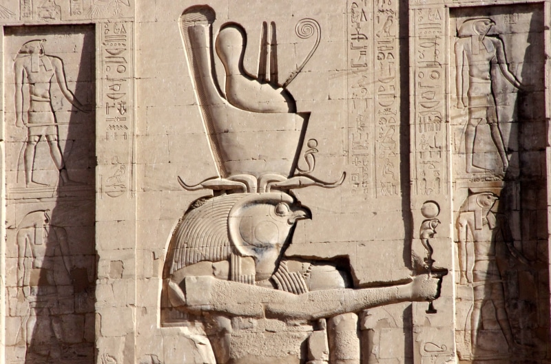 art, horus, double crown, engraving, symbol, history, wall - building feature, ancient, travel, divinity, granite, egypt, no people, ancient civilization