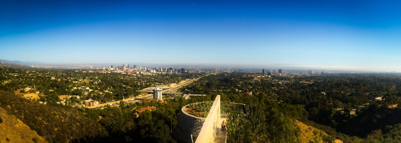 city, outdoors, sky, skyscraper, built structure, city life, landscape, building, plant, road, modern, aerial view, day, getty center, no people, architecture