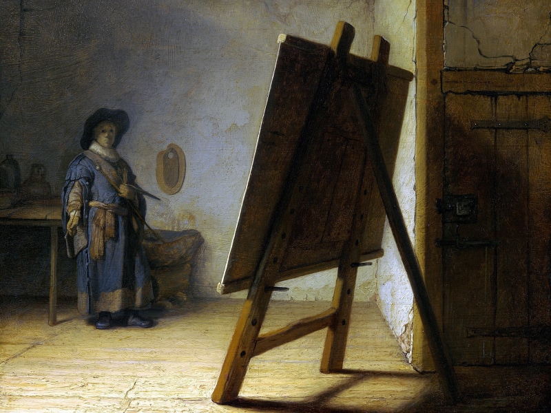 self portrait, picture, 2K, The artist in His Studio, Rembrandt van Rijn