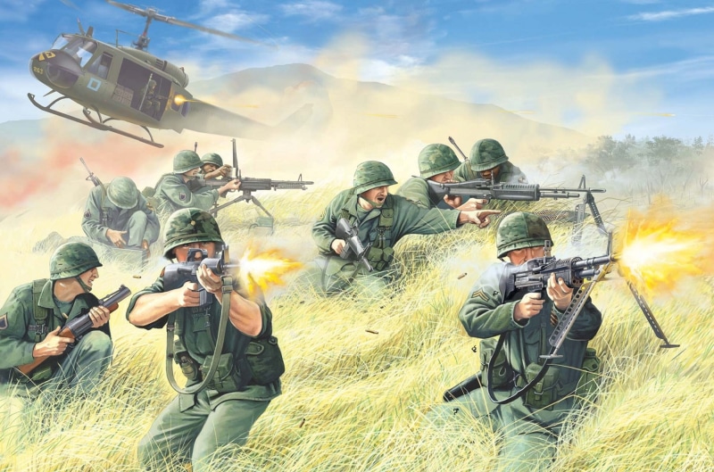 gun, equipment, guns, armed forces, firing, uniform, shots, outdoors, army soldier, field, fighting, art, weapon, group of people, 1080P, soldiers, landing