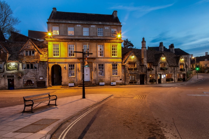 Wiltshire, England, street, Bradford-on-Avon, lights, 1080P, the evening