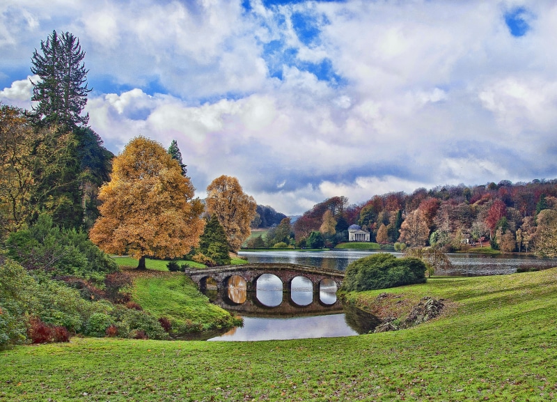 wiltshire, stourhead, 2K, autumn, lake, river, england