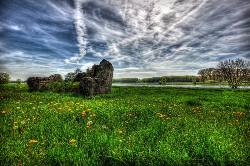 green, tranquility, landscape, plant, english Culture, yellow, sky, tranquil Scene, no People, the Past, day, rural Scene, cloudscape, nature, cloud - Sky