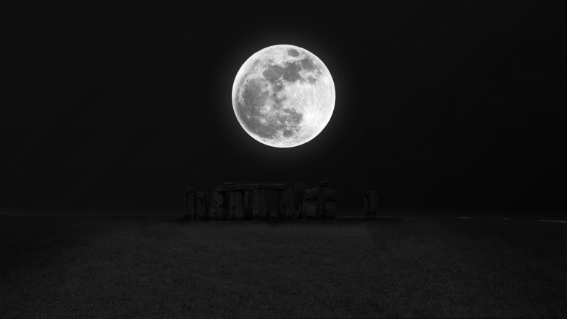 night, Stonehenge, Moon, 2K