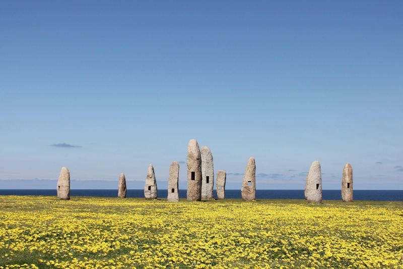 history, landscape, day, blue, 5K, tranquility, growth, nature, flowers, architecture, megalith, clear sky, field, plant, sea, grass, scenics - nature