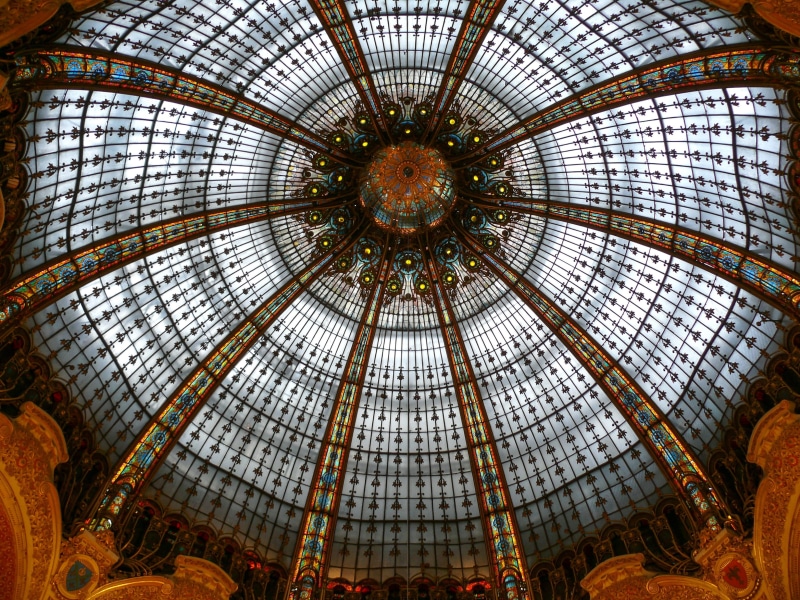 gallery lafayette haussmann, ornate, design, lighting, circle, glass - material, architecture And Buildings, architecture, geometric shape, 2K, cupola
