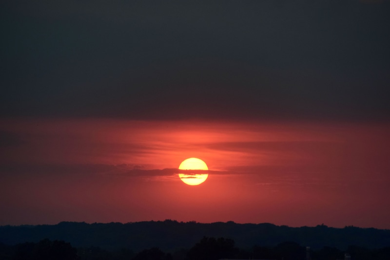 sun, orange color, forest, united states, romantic sky, tranquility, tranquil scene, west lafayette, cloud - sky, dramatic sky, purdue university, astronomy