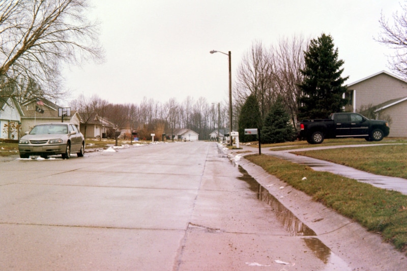 path, motor vehicle, usa, land vehicle, lafayette, car, plant, town, no people, van, mode of transportation, street, sky, empty, stationary, tree, automobile