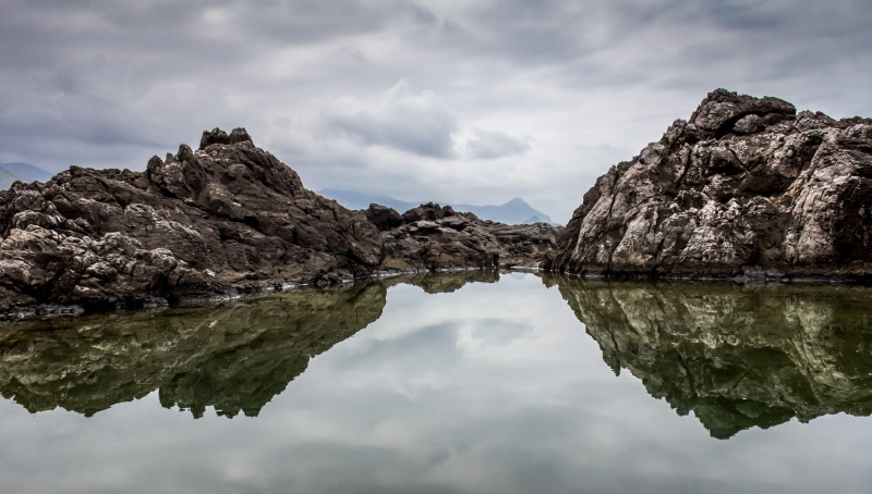 no people, standing water, nature, reflexion, 5K, mountain, outdoors, lagoon, water, rock - object, reflection, solid, rock formation, cloud - sky, day