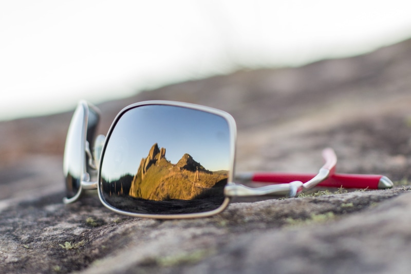 reflex, solid, selective focus, sunset, sunglasses, climb, mountain, road, serra do corvo branco, glass, gray, blue, rock - object, peace, travel, sky