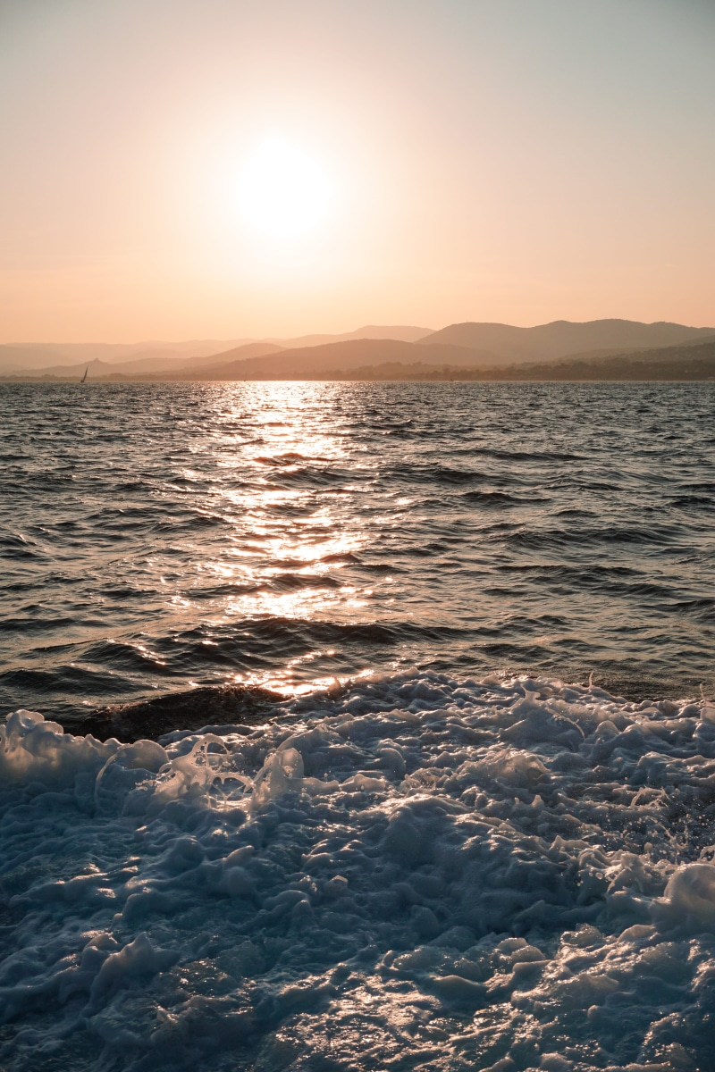 tranquil scene, outdoors, idyllic, ship, 5K, nature, saint-tropez, tranquility, sky, boat, sunset, lake, sea, water, hills, sun