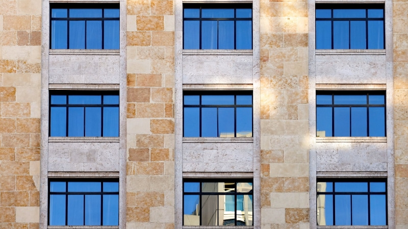 no people, side by side, madrid, glass - material, building Exterior, architecture, reflection, reflexion, day, full frame, window, building, pattern, spain