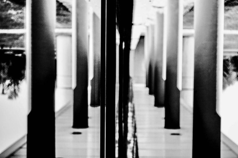 montbéliard, blackandwhite, reflection, window, building, pole, contrast, no people, close-up, reflexion, france, hanging, indoors, day, architecture, built structure