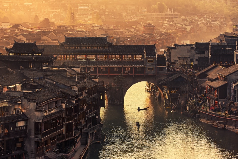 5K, bridge, Hunan, Fenghuang County, water, China, Xiangxi, Xi Que Po Lu, roof