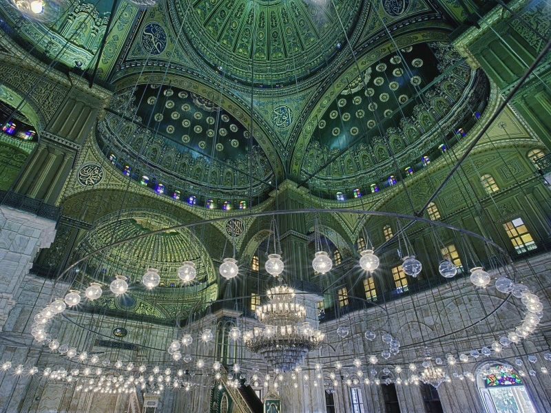 architecture, low angle view, ceiling, no people, ornate, indoors, spirituality, creativity, built structure, art and craft, belief, green color, luxury