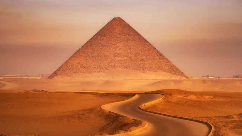 nature, road, dunes, pyramid, Egypt, sand, desert, clouds, landscape, Cairo, 1080P