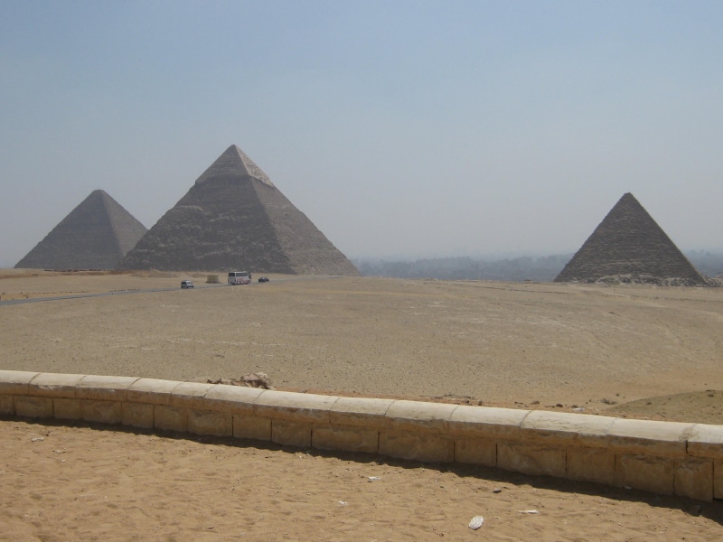 giza, sky, landscape, pyramid, built structure, africa, monument, the past, land, city, khafre, scenics - nature, khufu, cairo, outdoors, architecture