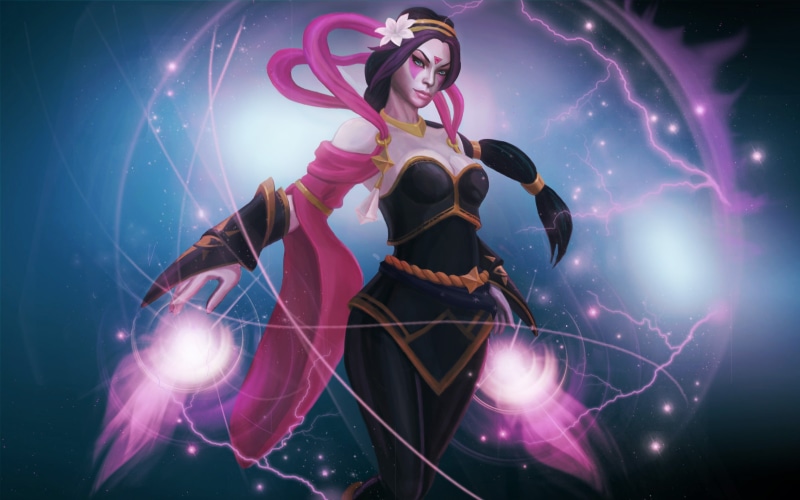 Valve Corporation, Dota 2, holding, nightlife, glowing, Lanaya, laser, studio shot, music, enjoyment, one person, event, young women, disco dancing, Defense of the Ancients