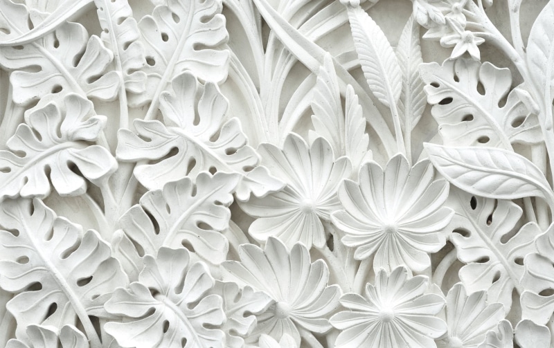 2K, leaves, flowers, pattern, stucco