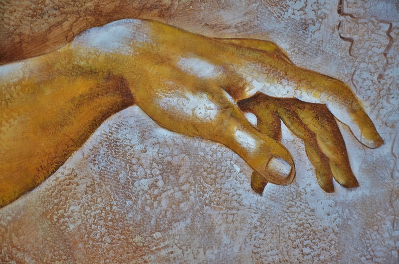 no people, body part, creativity, adam, fingers, human representation, brown, indoors, close-up, hand, day, pattern, 4K, high angle view, statue, creation