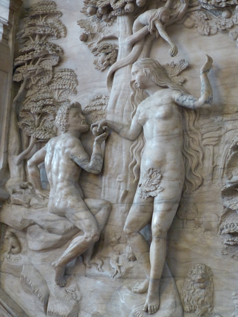 human representation, eva, representation, faith, carving - craft product, human, adam, building, statue, art and craft, history, built structure, ancient civilization